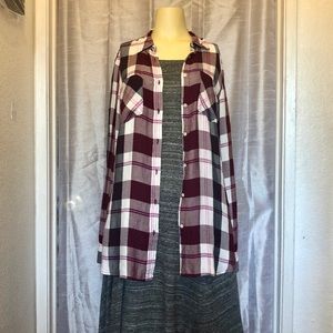 Long plaid button up tunic/dress/cover/ top